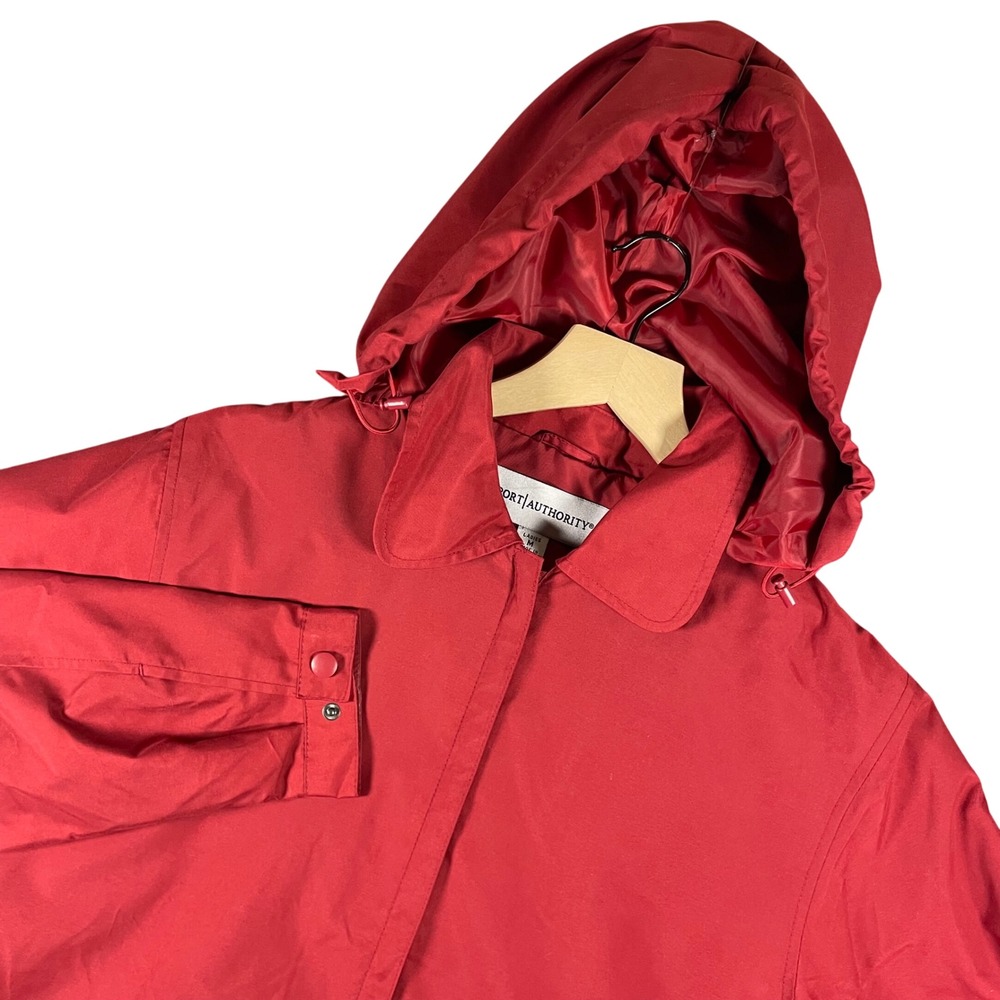 Port Authority Womens Hooded Windbreaker Jacket Size Medium Red Water Resistant
